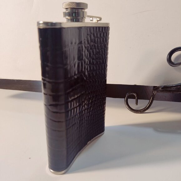 Flask designed in Black Snakeskin, holds 8 oz. Stainless Steel - Picture 3 of 7